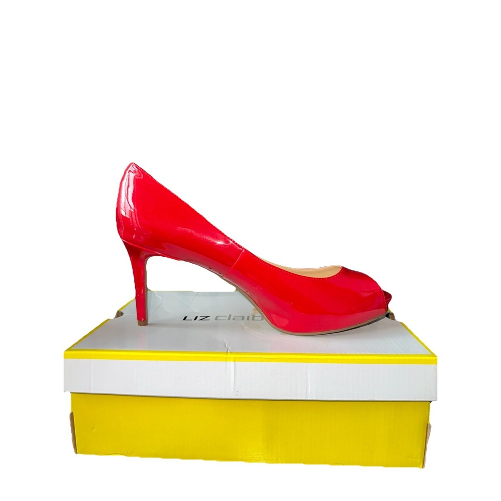 Liz Claiborne Shoes Womens 11M Slip On Pumps Red Faux Leather Stiletto Peep Toe